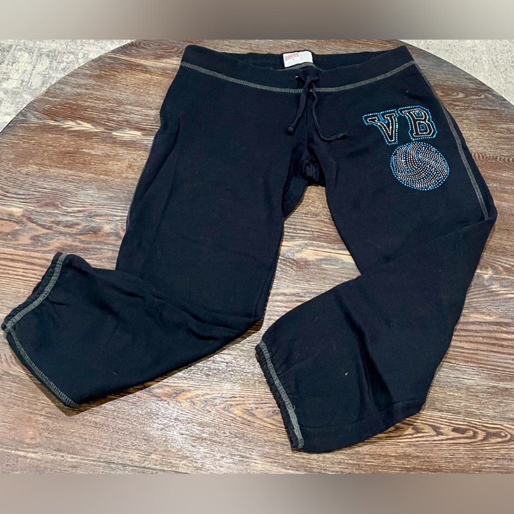 Soffe Black Sequined Volleyball 3/4-Length Sweatpants/Joggers - Medium